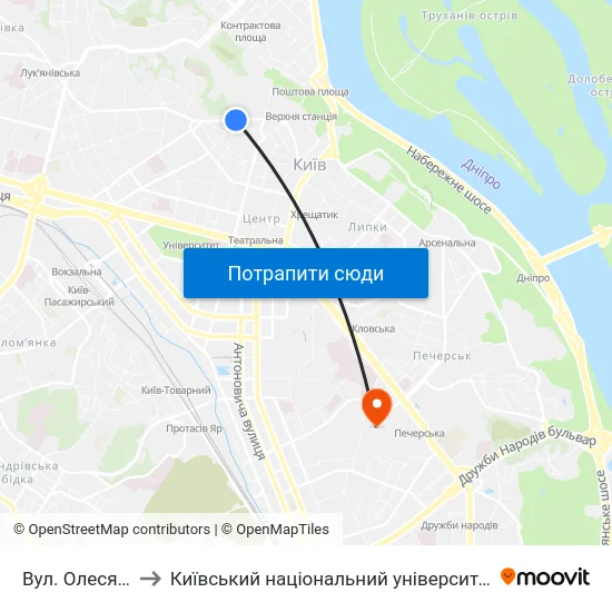 Вул. Олеся Гончара to Київський національний університет культури і мистецтв map