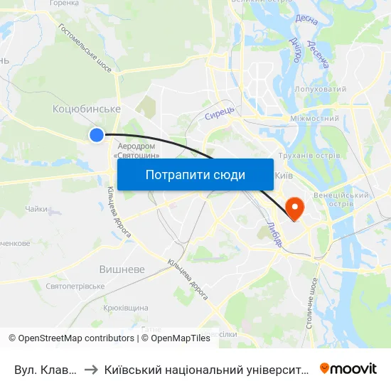Вул. Клавдіївська to Київський національний університет культури і мистецтв map