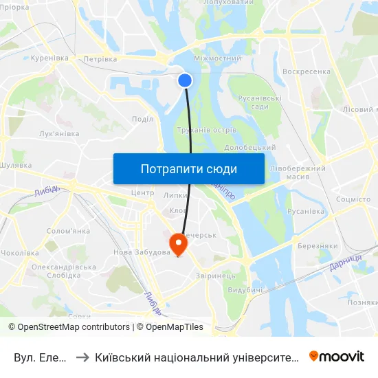 Вул. Електриків to Київський національний університет культури і мистецтв map