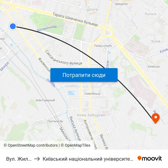 Вул. Жилянська to Київський національний університет культури і мистецтв map