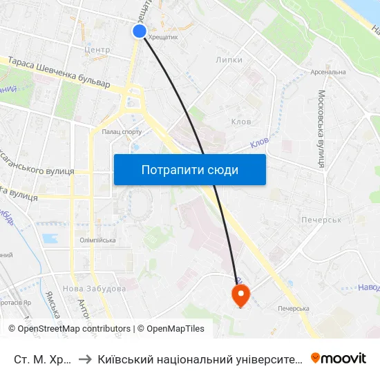 Ст. М. Хрещатик to Київський національний університет культури і мистецтв map