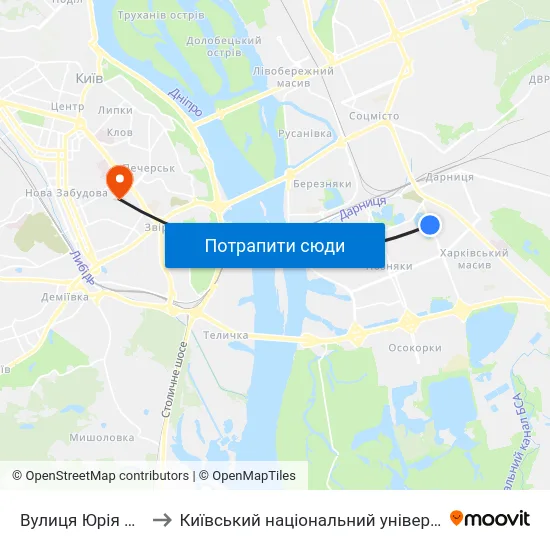 Вулиця Юрія Литвинського to Київський національний університет культури і мистецтв map