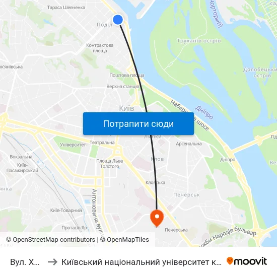 Вул. Хорива to Київський національний університет культури і мистецтв map