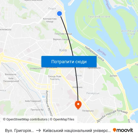 Вул. Григорія Сковороди to Київський національний університет культури і мистецтв map