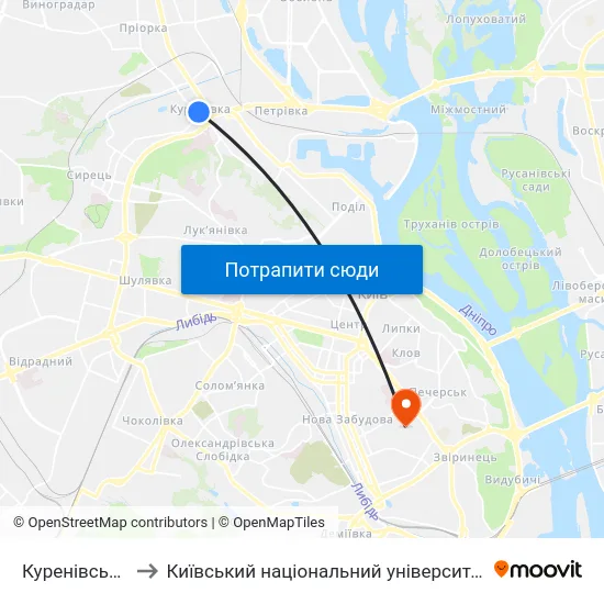 Куренівський Парк to Київський національний університет культури і мистецтв map