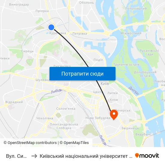 Вул. Сирецька to Київський національний університет культури і мистецтв map