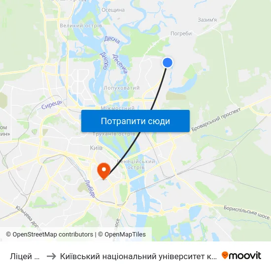 Ліцей №293 to Київський національний університет культури і мистецтв map