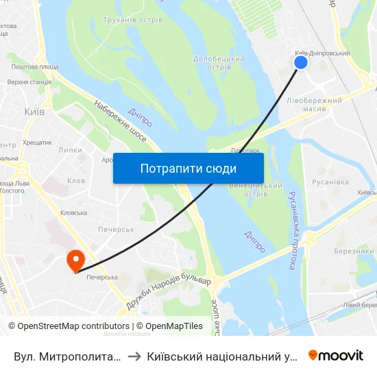 Вул. Митрополита Андрея Шептицького to Київський національний університет культури і мистецтв map