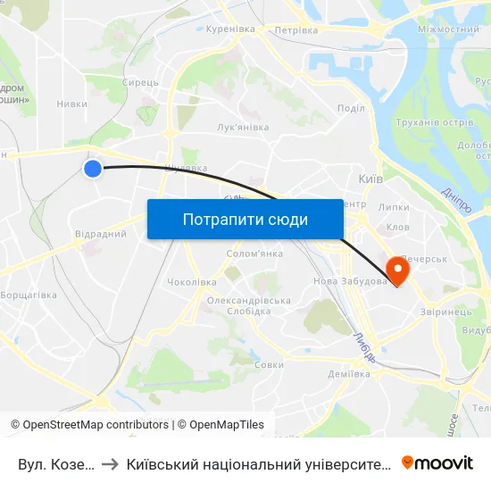 Вул. Козелецька to Київський національний університет культури і мистецтв map