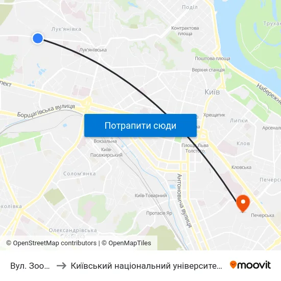 Вул. Зоологічна to Київський національний університет культури і мистецтв map