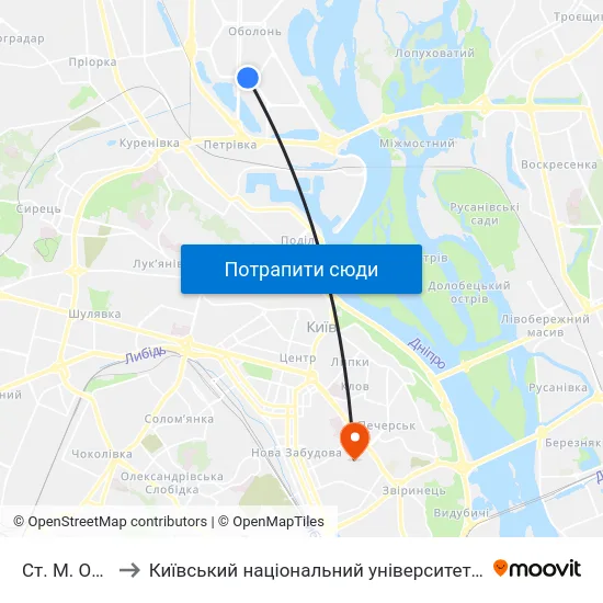 Ст. М. Оболонь to Київський національний університет культури і мистецтв map