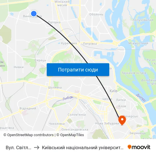 Вул. Світлицького to Київський національний університет культури і мистецтв map