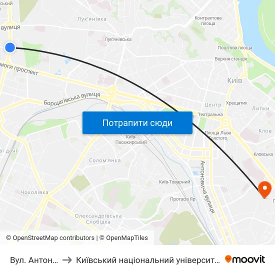 Вул. Антона Цедіка to Київський національний університет культури і мистецтв map