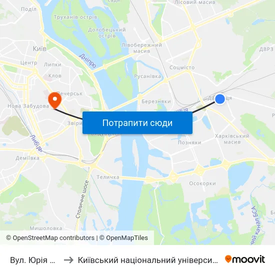 Вул. Юрія Пасхаліна to Київський національний університет культури і мистецтв map