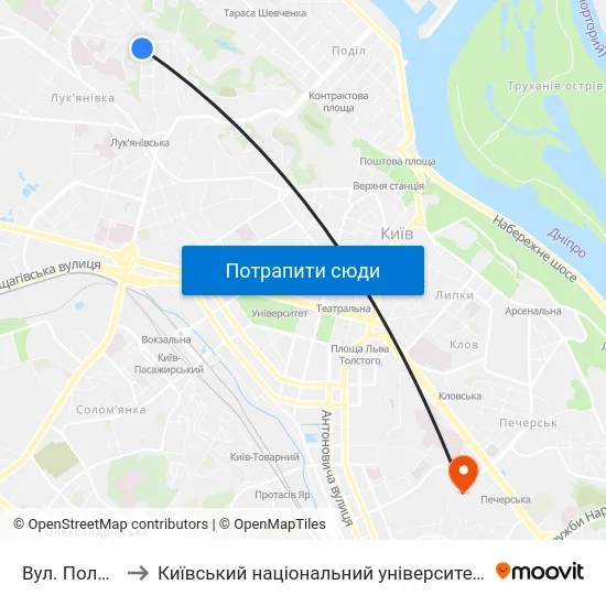 Вул. Половецька to Київський національний університет культури і мистецтв map