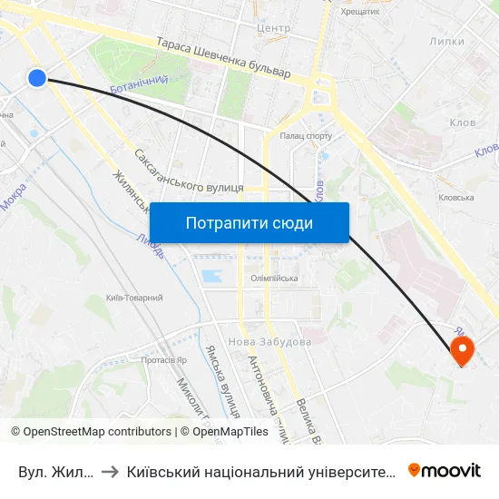 Вул. Жилянська to Київський національний університет культури і мистецтв map