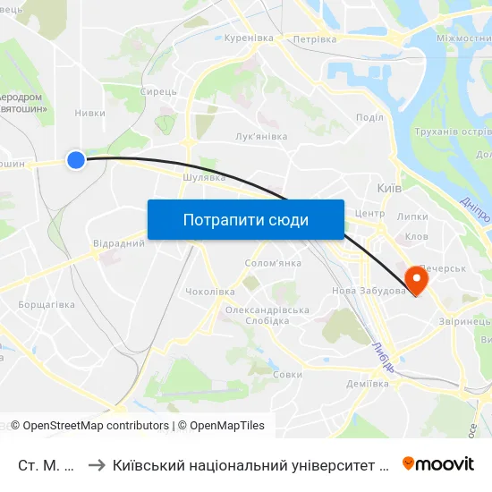 Ст. М. Нивки to Київський національний університет культури і мистецтв map