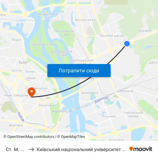 Ст. М. Лісова to Київський національний університет культури і мистецтв map