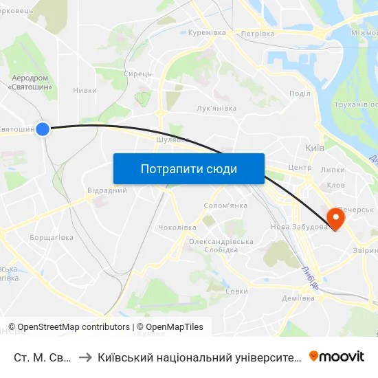 Ст. М. Святошин to Київський національний університет культури і мистецтв map