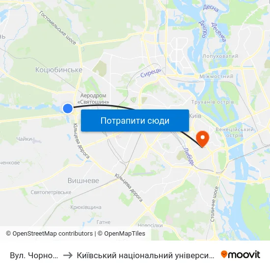 Вул. Чорнобильська to Київський національний університет культури і мистецтв map
