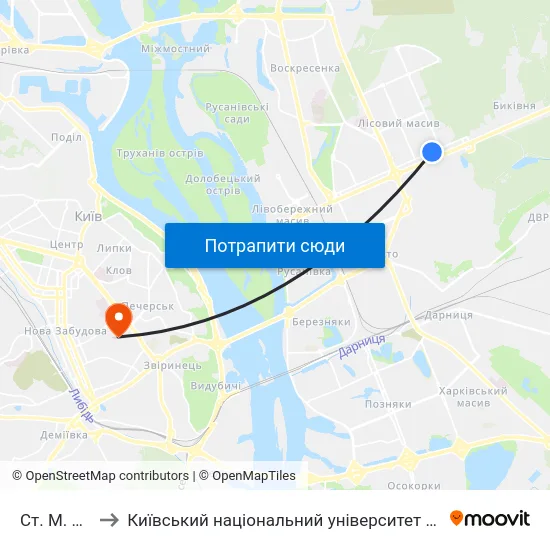Ст. М. Лісова to Київський національний університет культури і мистецтв map