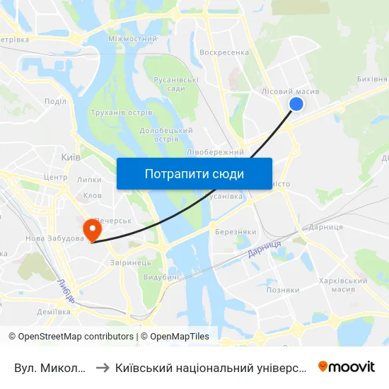 Вул. Миколи Матеюка to Київський національний університет культури і мистецтв map