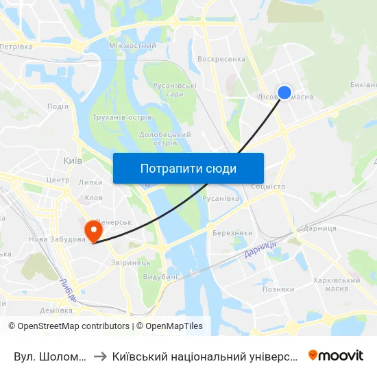 Вул. Шолом-Алейхема to Київський національний університет культури і мистецтв map