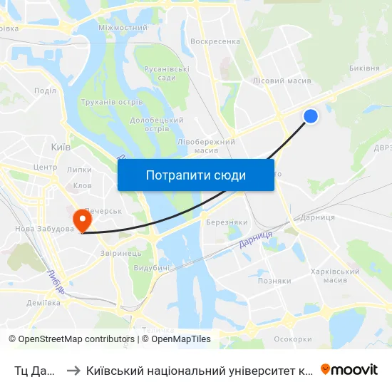 Тц Даринок to Київський національний університет культури і мистецтв map