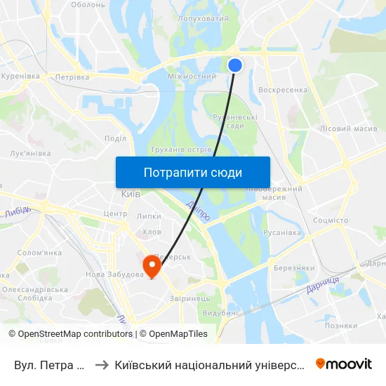 Вул. Петра Вершигори to Київський національний університет культури і мистецтв map