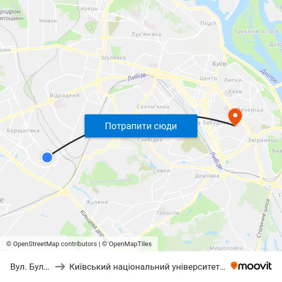 Вул. Булгакова to Київський національний університет культури і мистецтв map
