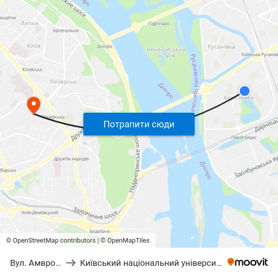 Вул. Амвросія Бучми to Київський національний університет культури і мистецтв map