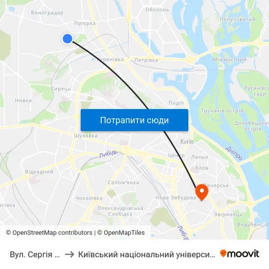 Вул. Сергія Данченка to Київський національний університет культури і мистецтв map