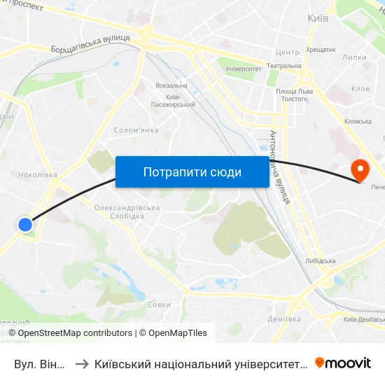 Вул. Вінницька to Київський національний університет культури і мистецтв map