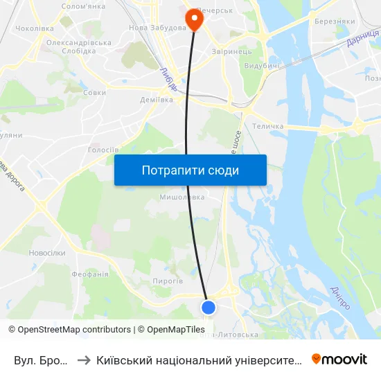 Вул. Бродівська to Київський національний університет культури і мистецтв map