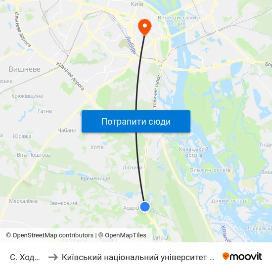 С. Ходосівка to Київський національний університет культури і мистецтв map