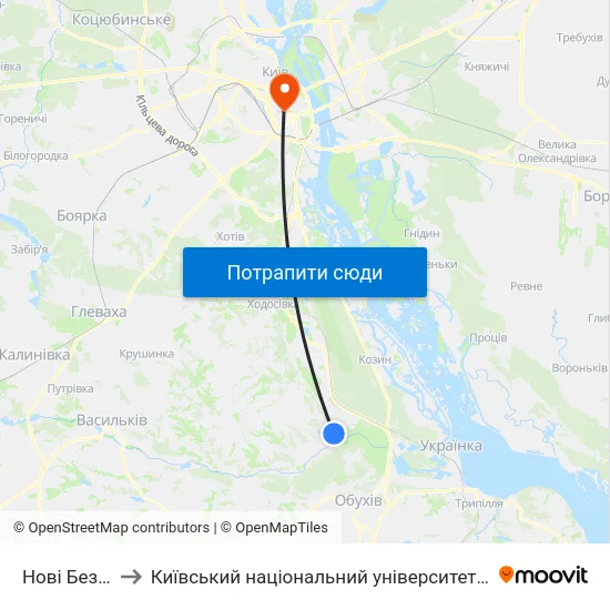 Нові Безрадичі to Київський національний університет культури і мистецтв map