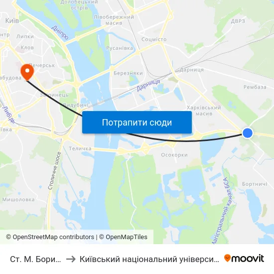 Ст. М. Бориспільська to Київський національний університет культури і мистецтв map