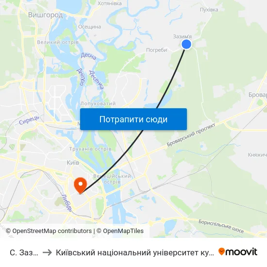 С. Зазим'Я to Київський національний університет культури і мистецтв map