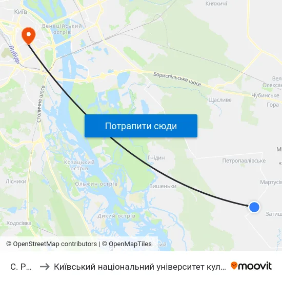 С. Ревне to Київський національний університет культури і мистецтв map