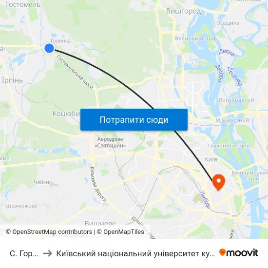 С. Горенка to Київський національний університет культури і мистецтв map