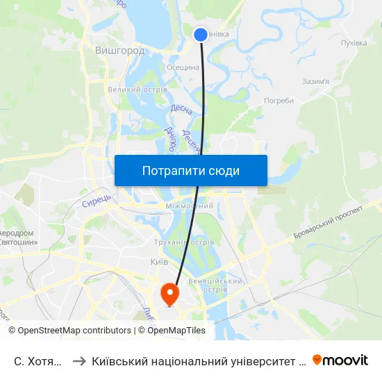 С. Хотянівка-1 to Київський національний університет культури і мистецтв map