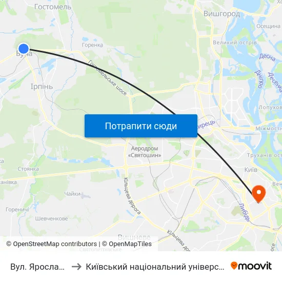 Вул. Ярослава Мудрого to Київський національний університет культури і мистецтв map