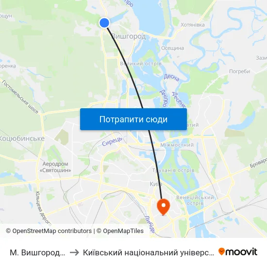 М. Вишгород (Дідовиця) to Київський національний університет культури і мистецтв map