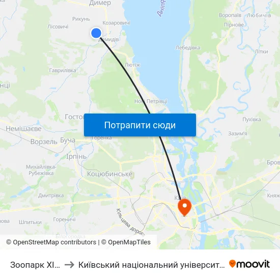 Зоопарк XII Місяців to Київський національний університет культури і мистецтв map