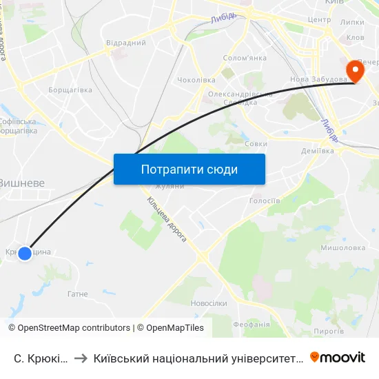С. Крюківщина to Київський національний університет культури і мистецтв map