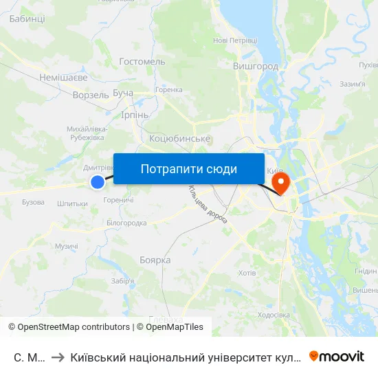 С. Мила to Київський національний університет культури і мистецтв map