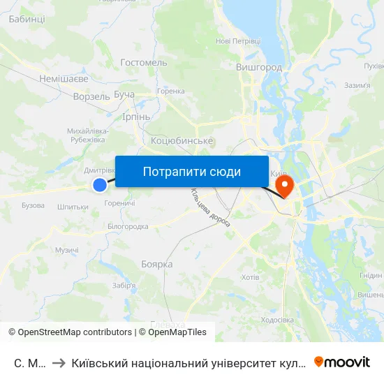 С. Мила to Київський національний університет культури і мистецтв map