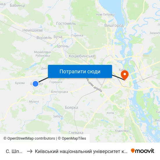 С. Шпитьки to Київський національний університет культури і мистецтв map