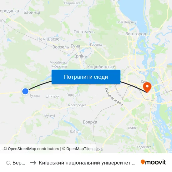 С. Березівка to Київський національний університет культури і мистецтв map