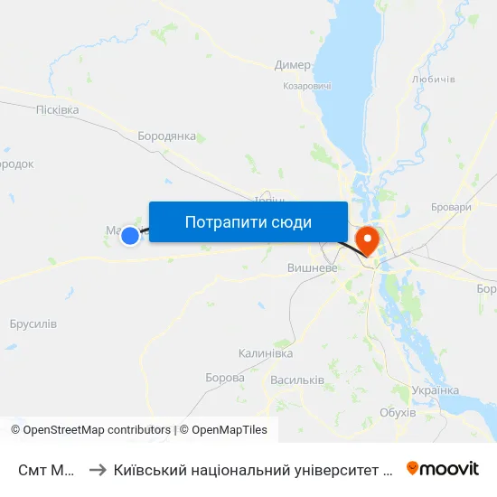 Смт Макарів to Київський національний університет культури і мистецтв map